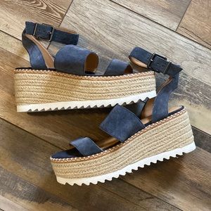 NEW Blue Suede Platform Sandals
